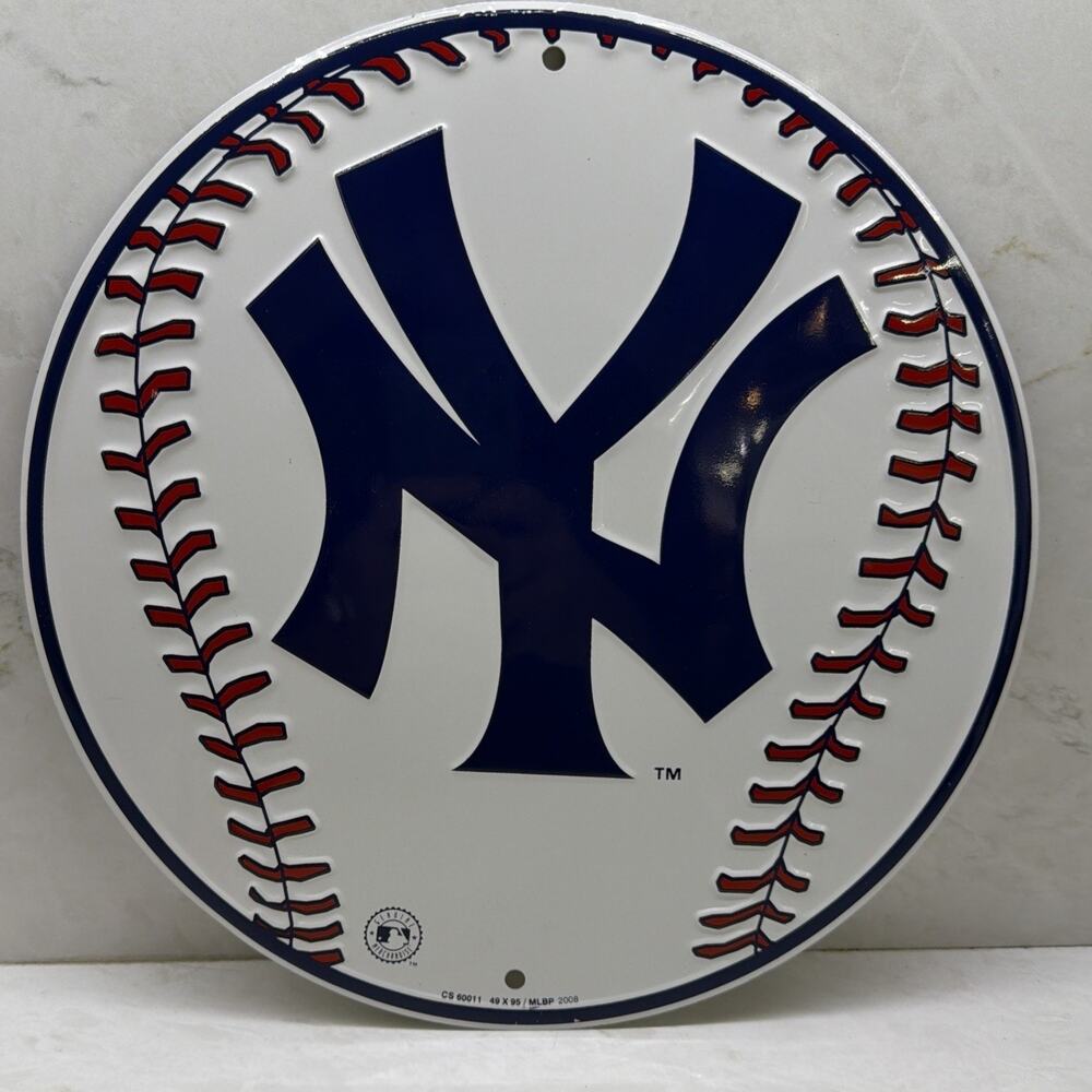 New York Yankee Baseball 12" Round Metal Sign Embossed Aluminum Plaque Tin 2008